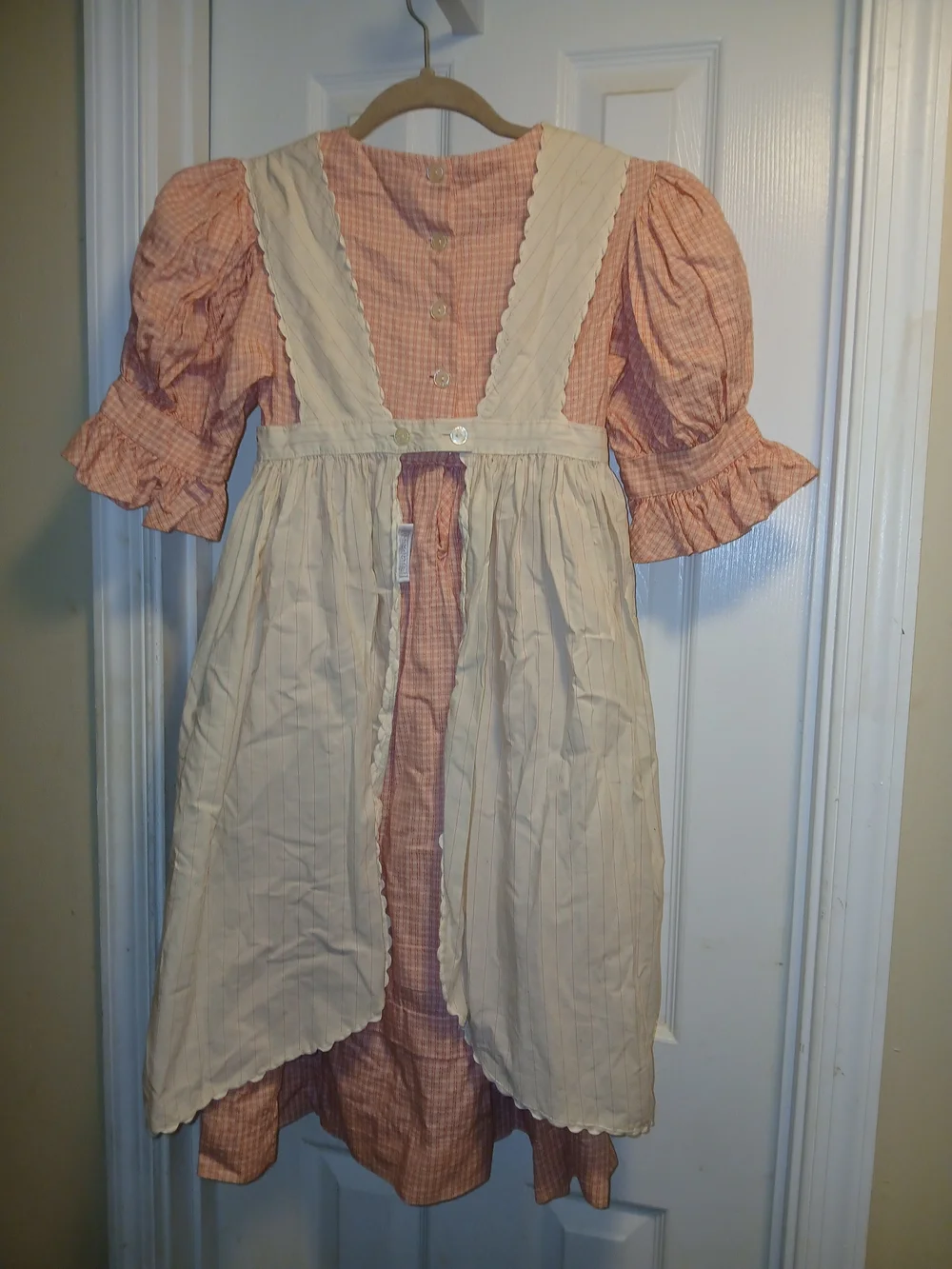 Pleasant Company Girls' Pink Gingham Dress with Cream Pinafore Apron Sz.8 Yrs
